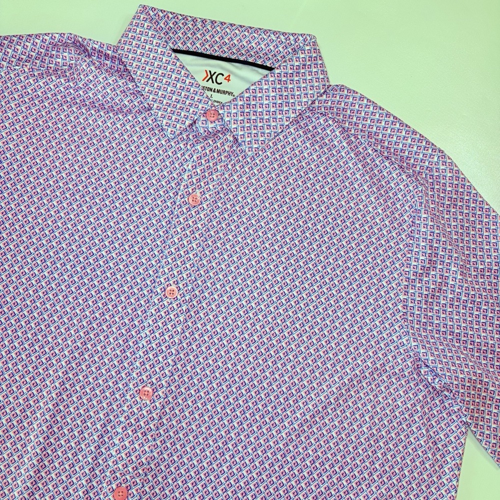 Johnston & Murphy XC4 Men's L Pink Blue Geometric Performance Shirt
